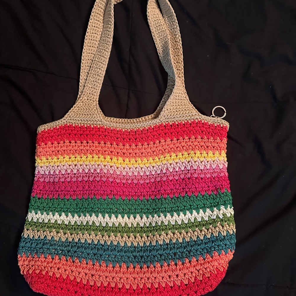 The Sak rainbow colored crochet purse